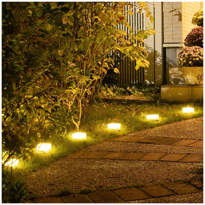 LED Solar Outdoor Garden Glass Brick Path Lights 6 Pack Warm White 8h Runtime