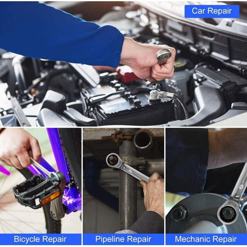 Bonaire 10 PCs 10-19mm Professional Metric Ratcheting Spanner Ratchet Wrench Set