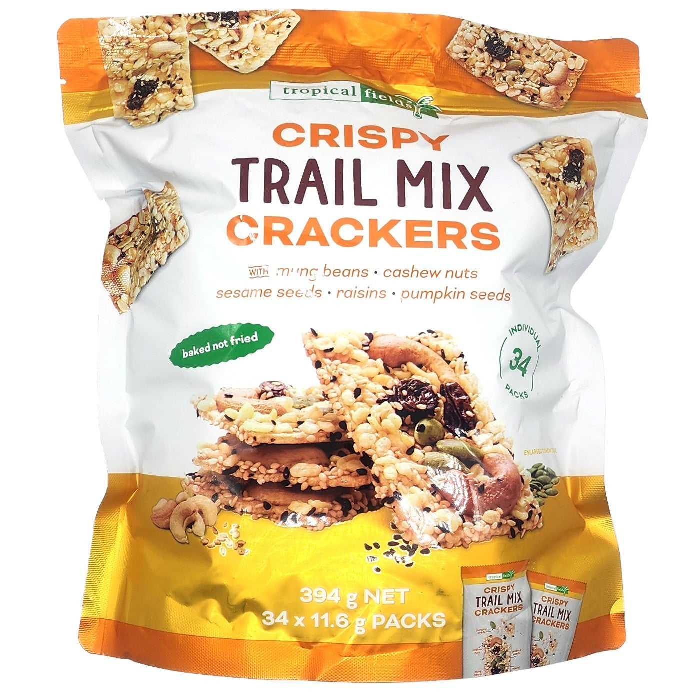 Crispy Baked Trail Mix Mung Beans Cashew Sesame Seed Raisin Crackers 34 x 11.6g