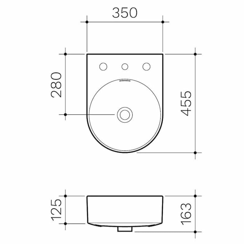 Clark Round Wall Basin 350mm One Taphole with Chrome Round Pin Basin Mixer Tap