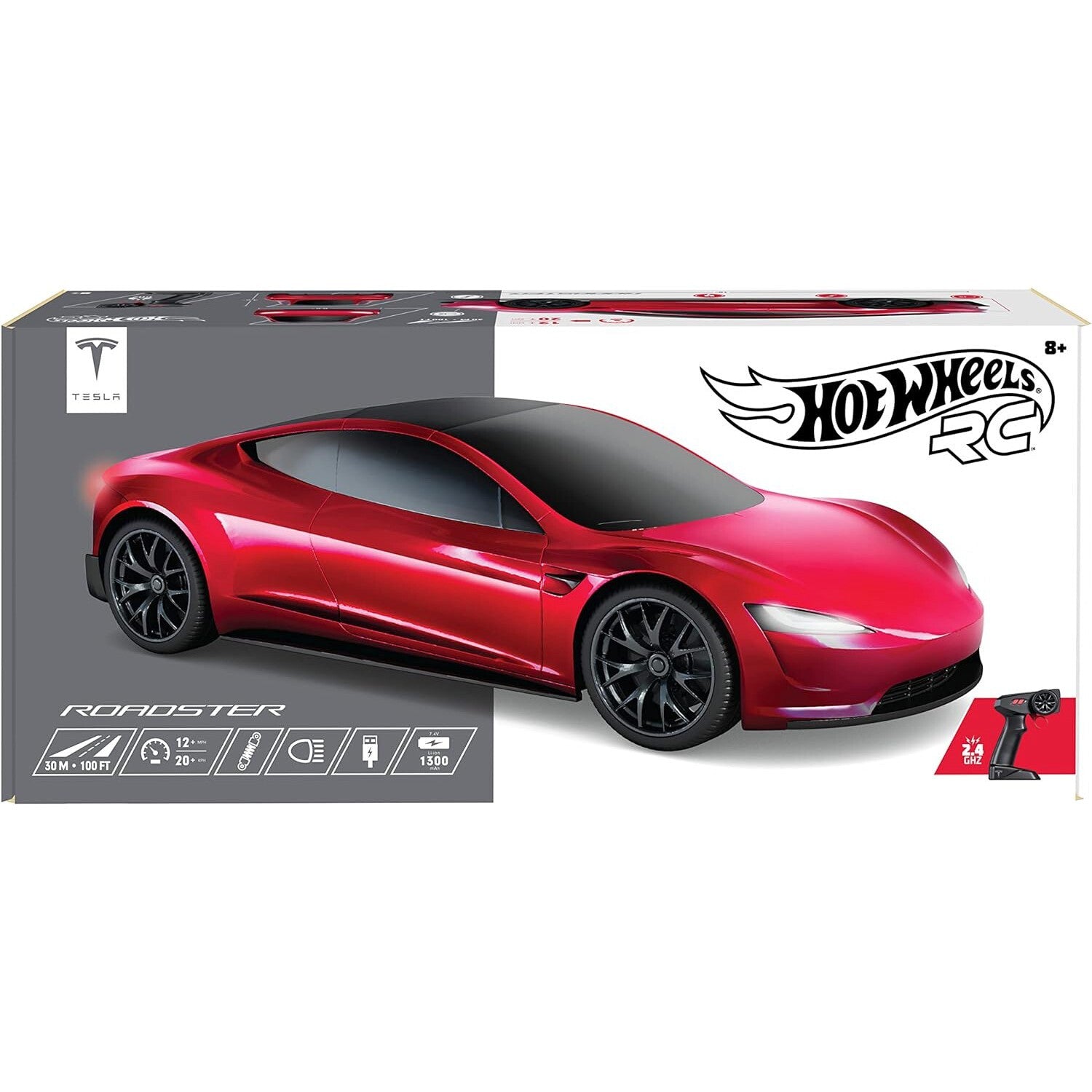 Hot Wheels Tesla Roadster RC Car 1:10 Scale Radio Remote Control Model for Kids