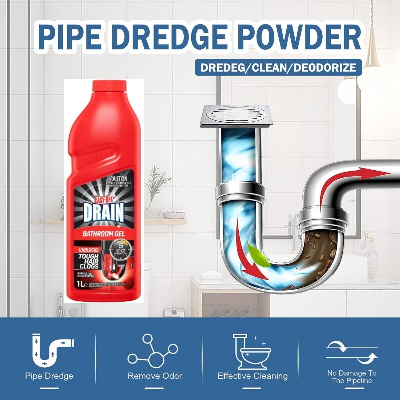 Easy-Off Drain Turbo Gel 1L Bathroom Gel Drain Cleaner Hair Drain Clog Remover