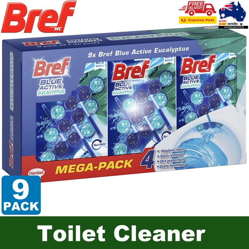 Bref 9-Pack Blue Active+ Eucalyptus Rim Block Toilet Cleaner 450g - Express Post