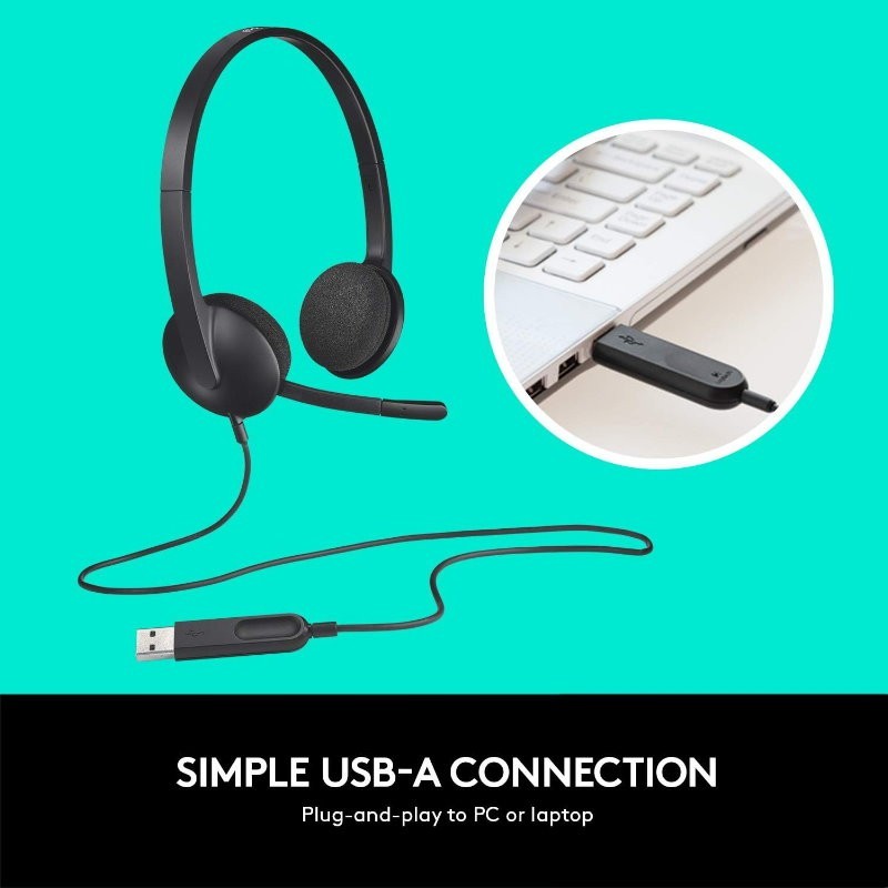 Logitech Comfort MK345 Wireless Keyboard and Mouse Plus H340 USB Headset Bundle