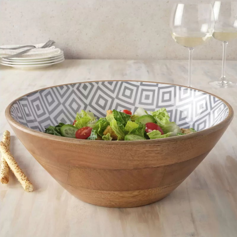 Mikasa 30.4cm Enameled Mango Wood Salad Serving Bowl Food Safe, Fruit, Pasta
