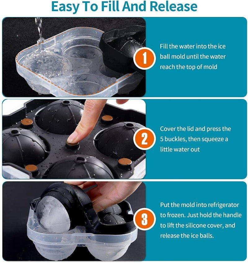Ankway 4 Balls 65mm (2.5") Silicone Ice Cube Tray Sphere Ice Ball Maker Mold