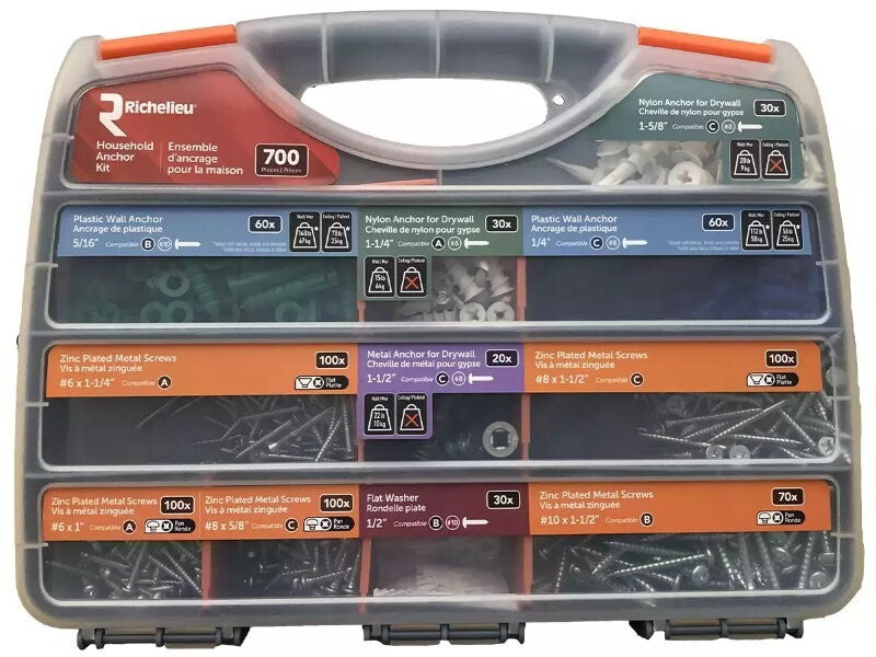 Richelieu 700 Piece Household Anchor & Hardware Kit w/ Storage Case, Compartment