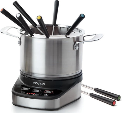 Ricardo 11 Pieces Electric Fondue & Hot Pot Set 3L with 8 Color-Coded Forks