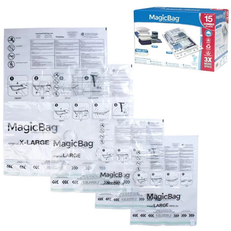 MagicBag 15-Pack Vacuum Compression Combo Set Storage Bags Reusable Waterproof
