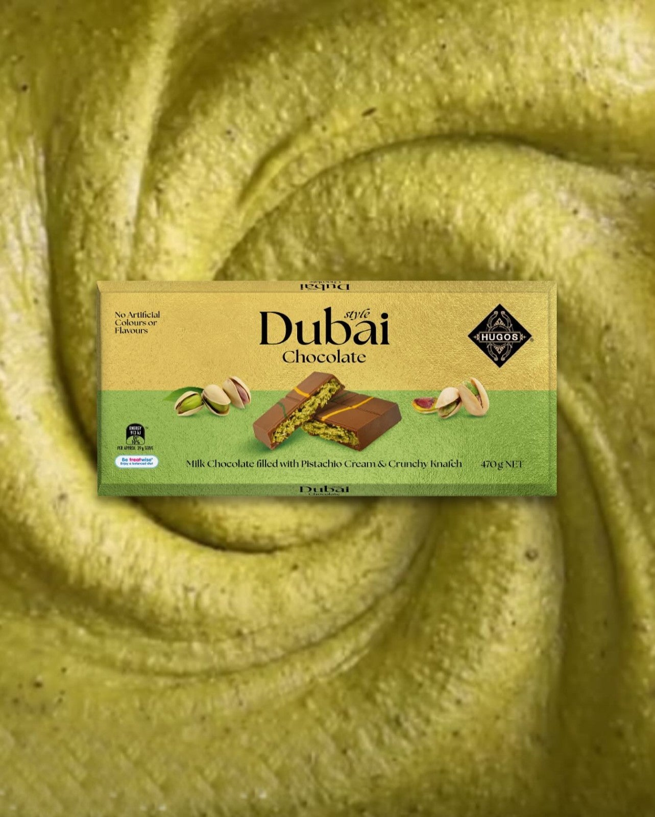 470g Fine Dubai Style Milk Chocolate Filled Pistachio Cream & Crunchy Knafeh