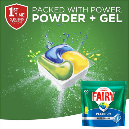 Fairy Platinum Dishwasher Gel Capsules 113 Pack Lemon Cleans Dishwasher Filter