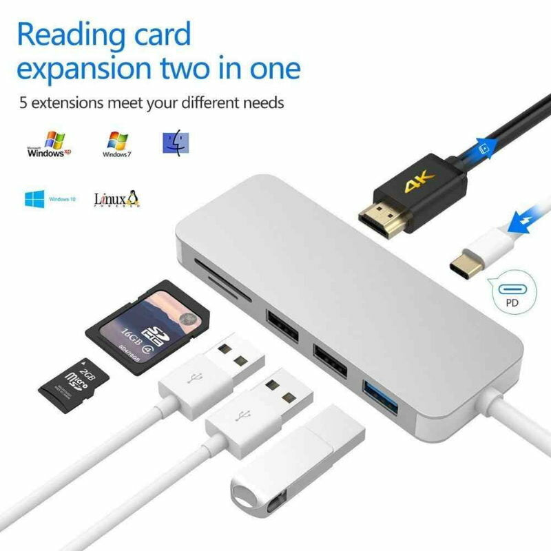 HYD-9822T 7-in-1 USB C Hub with 4K HDMI, USB3.0, USB2.0, SD, Micro SD, PD