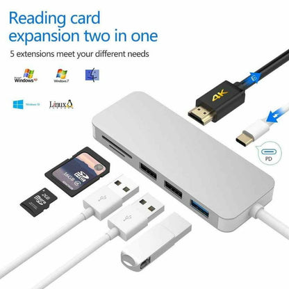 HYD-9822T 7-in-1 USB C Hub with 4K HDMI, USB3.0, USB2.0, SD, Micro SD, PD