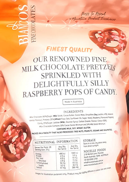Biancos Popping Candy Milk Chocolate Pretzels Australian Made Limited 700g