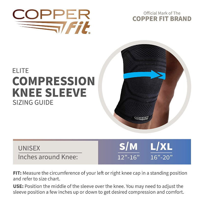Copper Fit Elite Knee Compression Sleeve Knee Support Brace Size L/XL or S/M