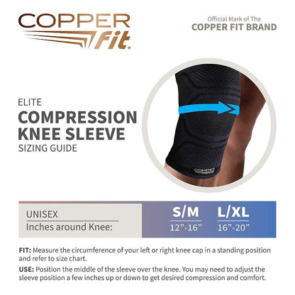 Copper Fit Elite Knee Compression Sleeve Knee Support Brace Size L/XL or S/M