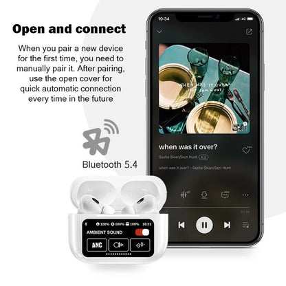 A9 Pro Smart Bluetooth 5.4 Earbuds ANC & ENC Noise Reduction Touch Screen, Mic
