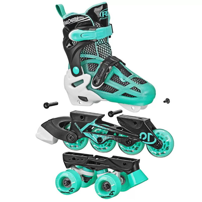 Roller Derby 2-in-1 Combo Adjustable Quad Roller and Inline Skates for Kids