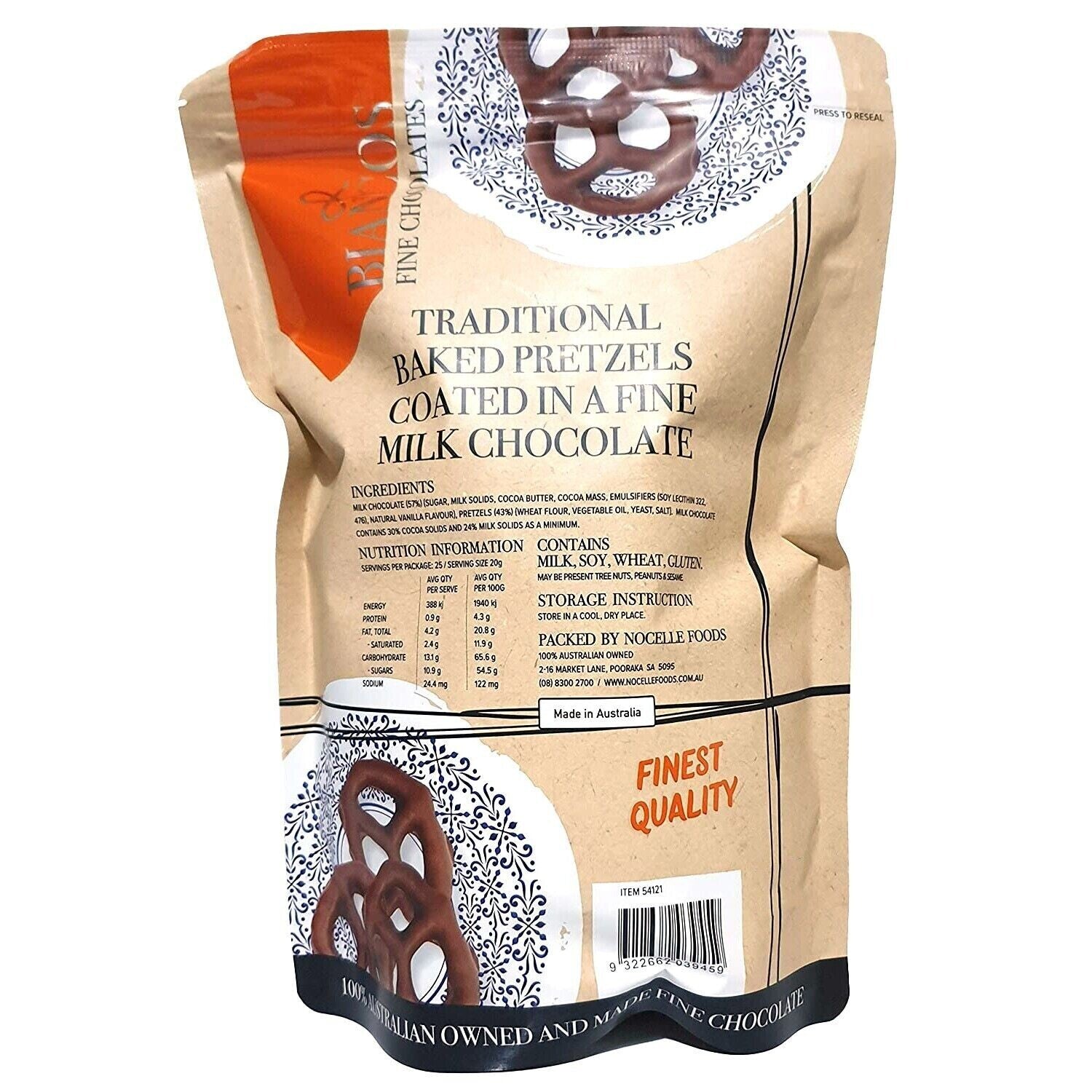 Biancos 100% Australian Premium Fine Milk Chocolate Baked Pretzels Snack 700g