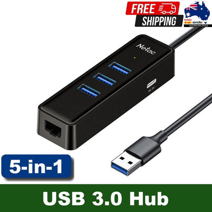 Netac 5-in-1 USB 3.0 Hub with 1000Mbps Gigabit RJ45 & Type-C Power Supply