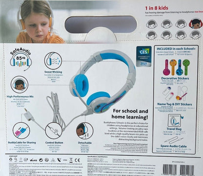 BuddyPhones 2-Pack School+ Home Learning Kids Headphones w/ Mic, BuddyCable