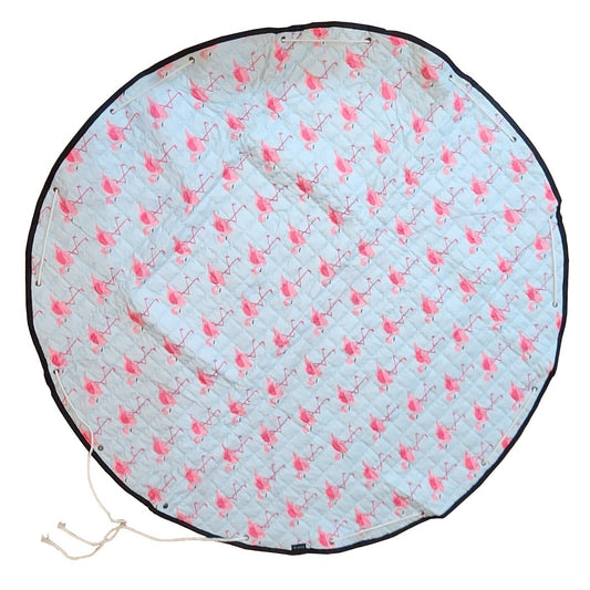 Zoobibi Flamingo Kids Play Mat & Toy Storage Bag 140cm Round Portable Carry Bag