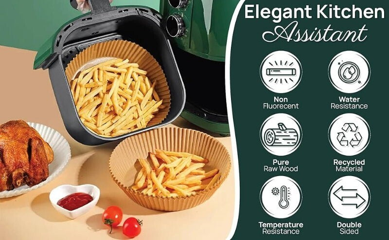 DATS Applaud Air Fryer Disposable Paper Liners Round, Oil & Water Proof, Baking