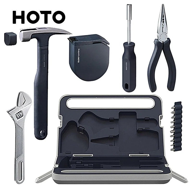 HOTO Hand Tool Set Household Home Repair Screwdriver Wrench Hammer Tape Pliers