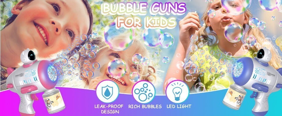 Mercita Space Electric Bubble Guns Machine with Light & Battery for Kids