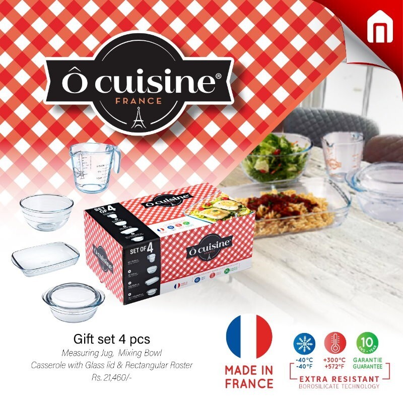 O Cuisine 4pc Glass Cookware Starter Pack Gift Set Bowl, Jug, Casserole, Roaster