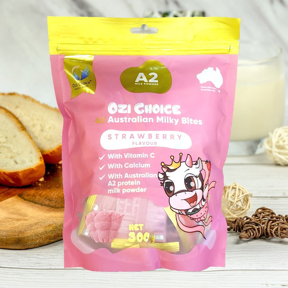 Ozi Choice A2 Calcium Milky Bites Mini Bag Kids Nutritious Strawberry Snack 300g