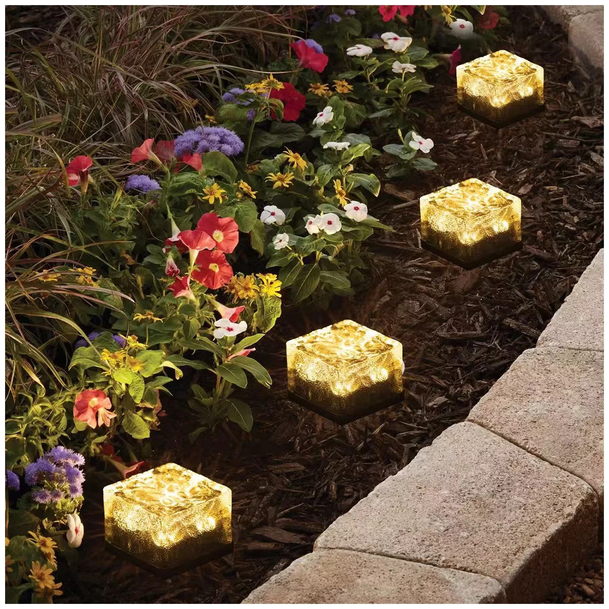 LED Solar Outdoor Garden Glass Brick Path Lights 6 Pack Warm White 8h Runtime