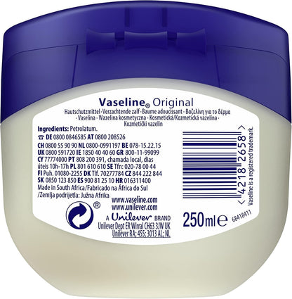 6 x Vaseline 250ml Pure Petroleum Jelly Jar Hand Face Body Dry Skin Moisturiser