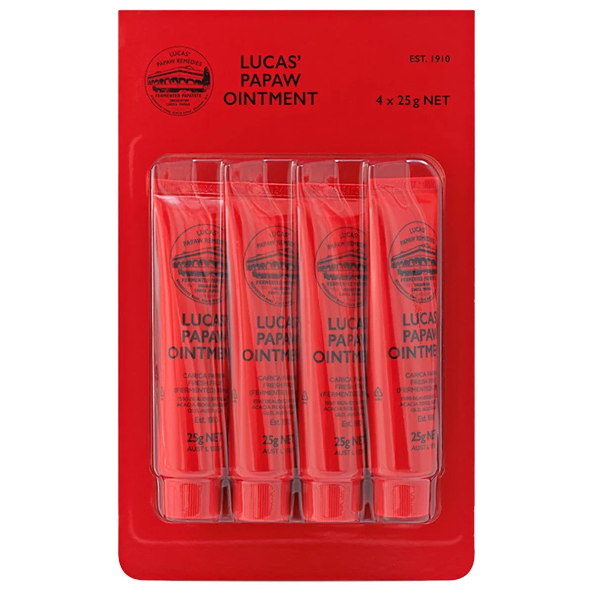 Lucas Papaw Ointment 4 x 25g Portable Handy Cream Tube Nappy Rash Cracked Skin