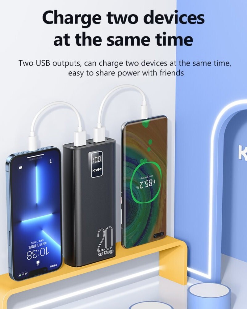 KIVEE 20000mAh Power Bank Digital Display Portable Battery USB-C Fast Charger