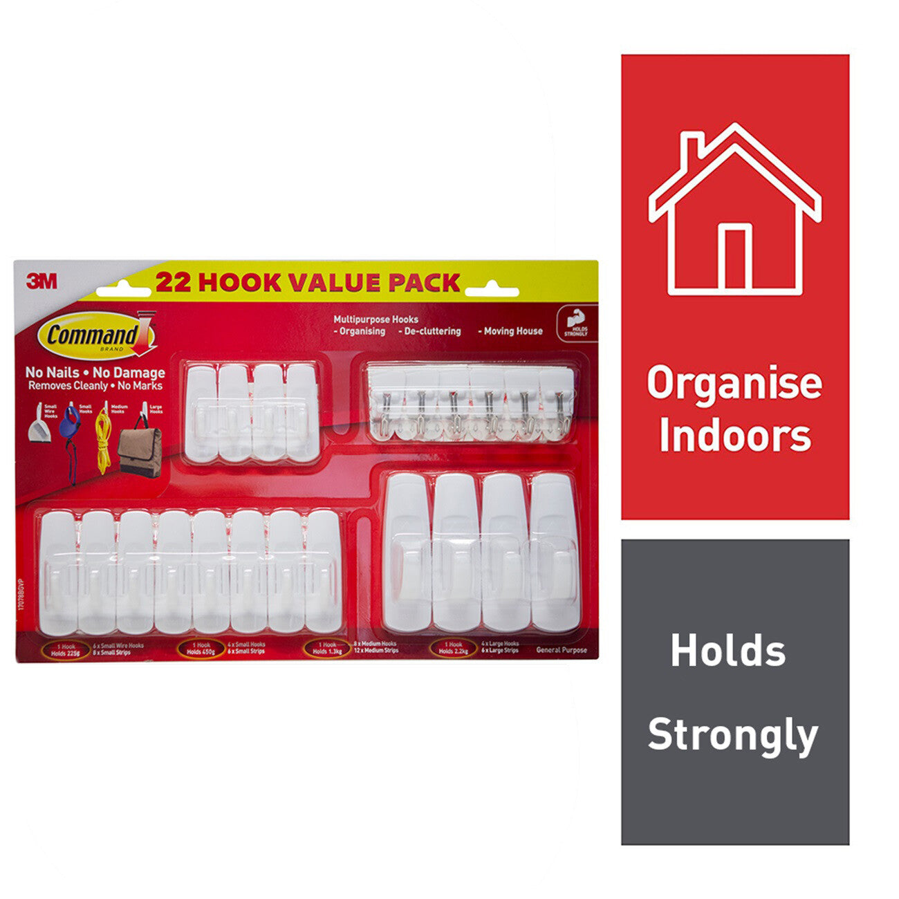 22x 3M Command Hook Value Pack Multi Use Adhesive Strips Various Removable Hooks