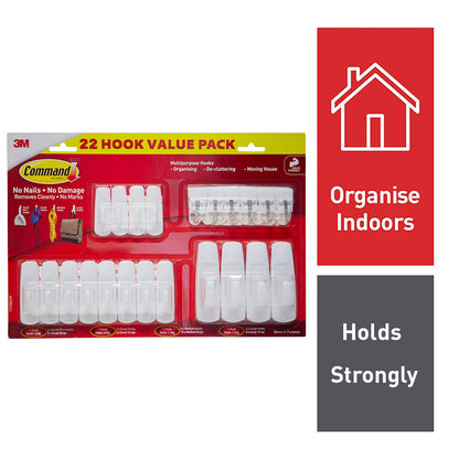 22x 3M Command Hook Value Pack Multi Use Adhesive Strips Various Removable Hooks
