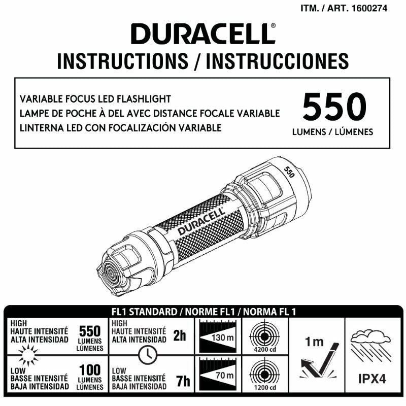 1 to 3-Pack Duracell Ultra 550 Lumens Aluminum LED Flashlight Batteries included