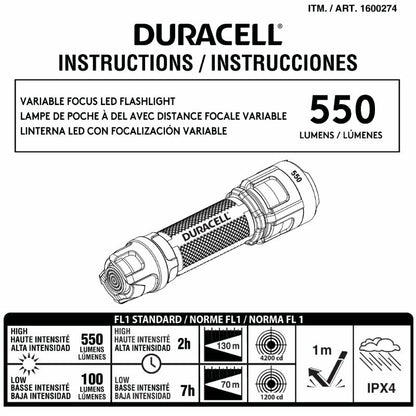1 to 3-Pack Duracell Ultra 550 Lumens Aluminum LED Flashlight Batteries included