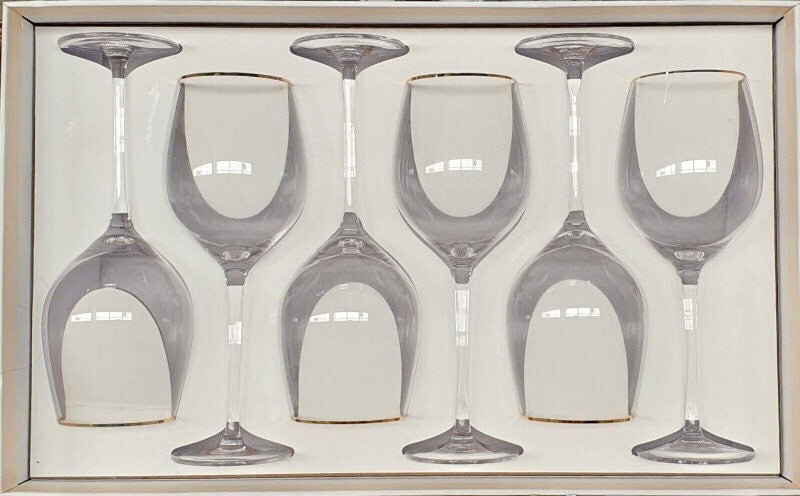 Cristina Re Chiara Wine Glasses - 6 Piece Set, 24ct Gold Trimmed & Lead Free
