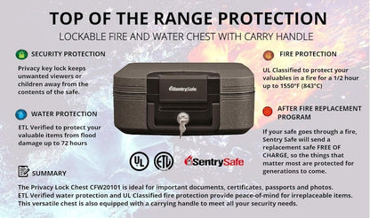 Sentry Safe CHW20101 Fireproof & Waterproof Privacy Lock Chest Safe Box with Key
