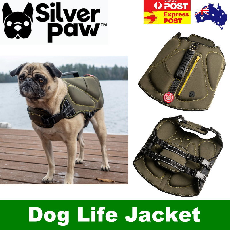 Silver Paw Neoprene Dog Life Jacket Vest with Handle UV Alert Safety Flotation