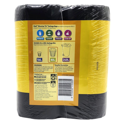 Glad 120 Kitchen Tidy Bag Extra Large Wavetop Tie Garbage Bags XL 80L 78 x 101cm