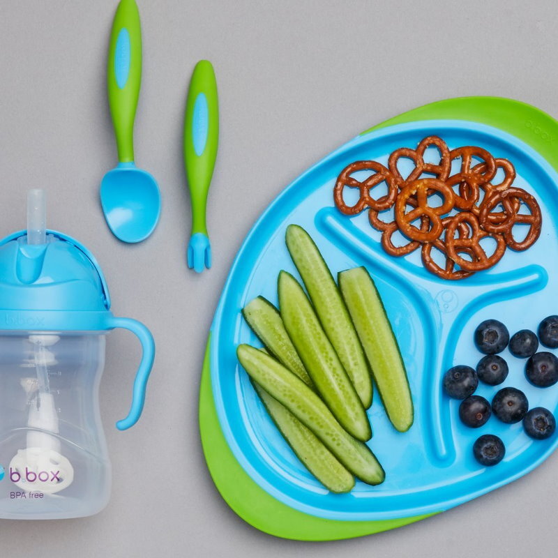 b.box Toddler Feeding Set Divided Plate, Sippy Cup, Cutlery Set - Self Training