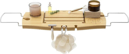 Umbra Aquala Bamboo Extendable Bath Tub Caddy Wine Glass Ipad Book Holder