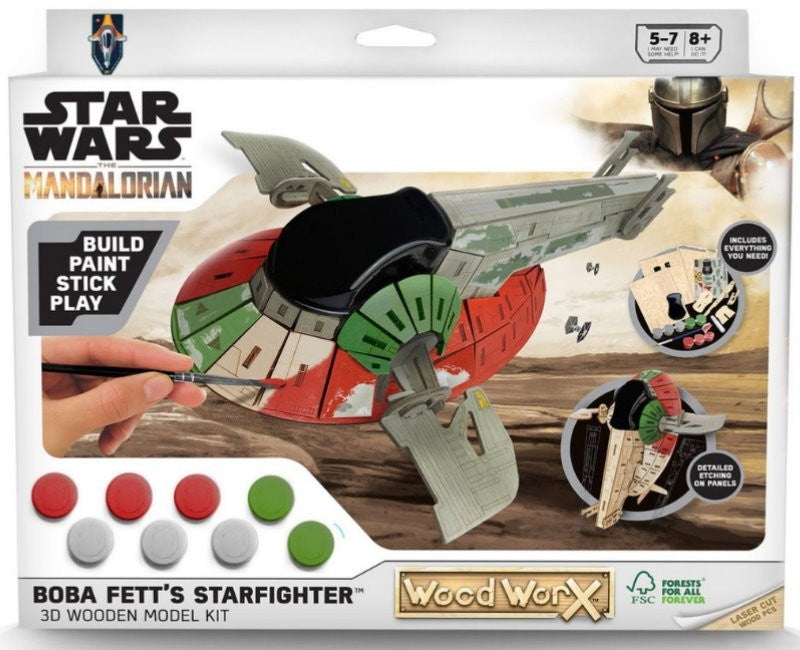 Star Wars Wood Worx The Mandalorian Bobba Fett's Starfighter 3D Wooden Model Kit