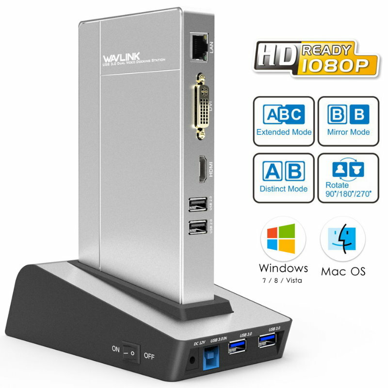 Wavlink USB 3.0 Laptop Universal 15-Ports Docking Station HDMI RJ45 HDD SSD