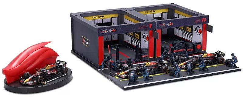 Burago 1:43 Formula One Racing Deluxe Paddock Ferrari, McLaren, Mercedes, RedBul