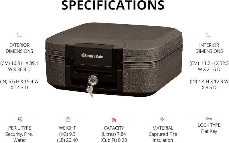 Sentry Safe CHW20101 Fireproof & Waterproof Privacy Lock Chest Safe Box with Key