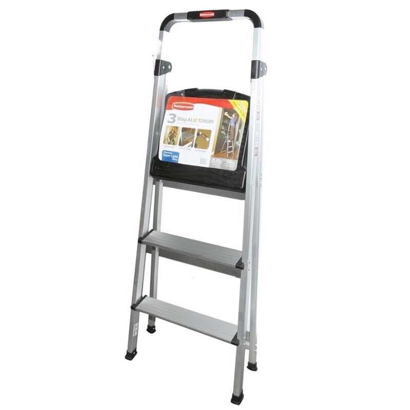 Rubbermaid 3 Step Ultra-Light Aluminum Stool w/ Plastic Top Step 102kg Capacity